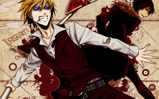 Обои на рабочий стол Шизуо и Изая из аниме Durarara (It`s beyond description, it`s only Insanity Are you ready for the action? Shizuo HeiwagimaXOrihara Izaya)