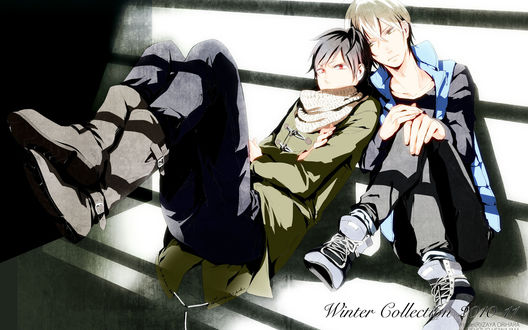 Обои на рабочий стол Изая и Шизуо из аниме Durarara (Winter Collection 2010-11) model (R) Izaya Orihara (L) Shizuo Heiwagima