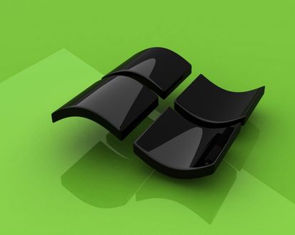 Обои на рабочий стол Черный знак Windows Microsoft на зеленом фоне