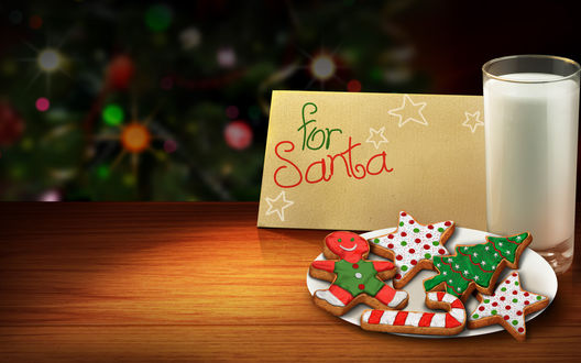 Обои на рабочий стол Для Санты на столе печенье и молоко (for Santa)