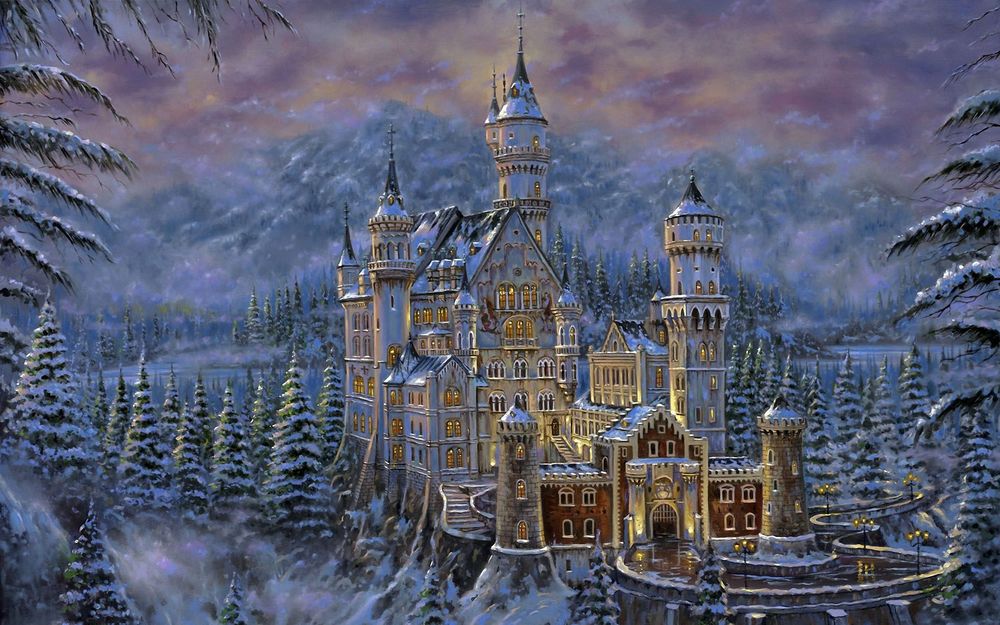 Обои для рабочего стола Картина 'Замок Нойшванштайн / SchloЯ Neuschwanstein около городка Фюссен в юго-западной Баварии, Германия'