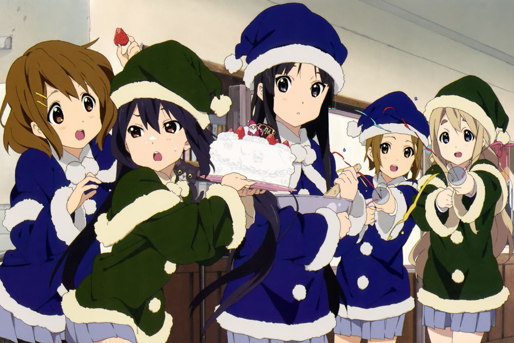 Обои для рабочего стола Персонажи аниме K-ON отмечают Новый год (Рождество)