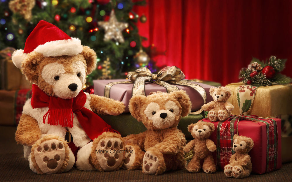 Обои для рабочего стола Новый год в кругу плюшевой семьи (Merry Christmas)