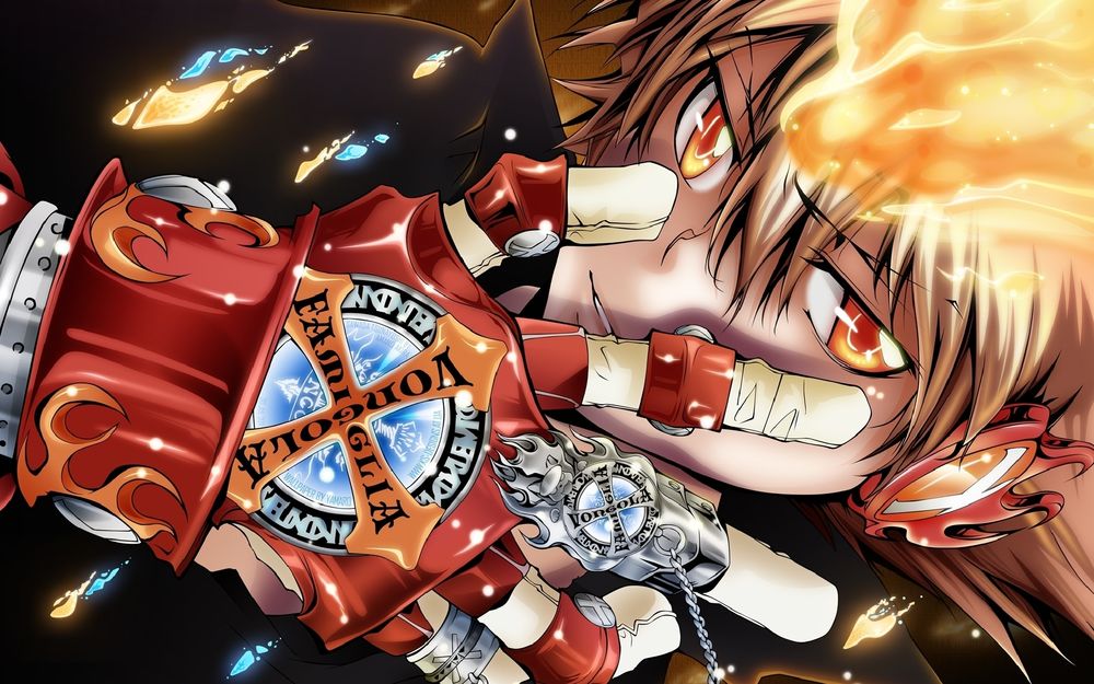 Обои для рабочего стола Савада Тсунаёши из аниме Репетитор-киллер Реборн с пулей возрождения во лбу