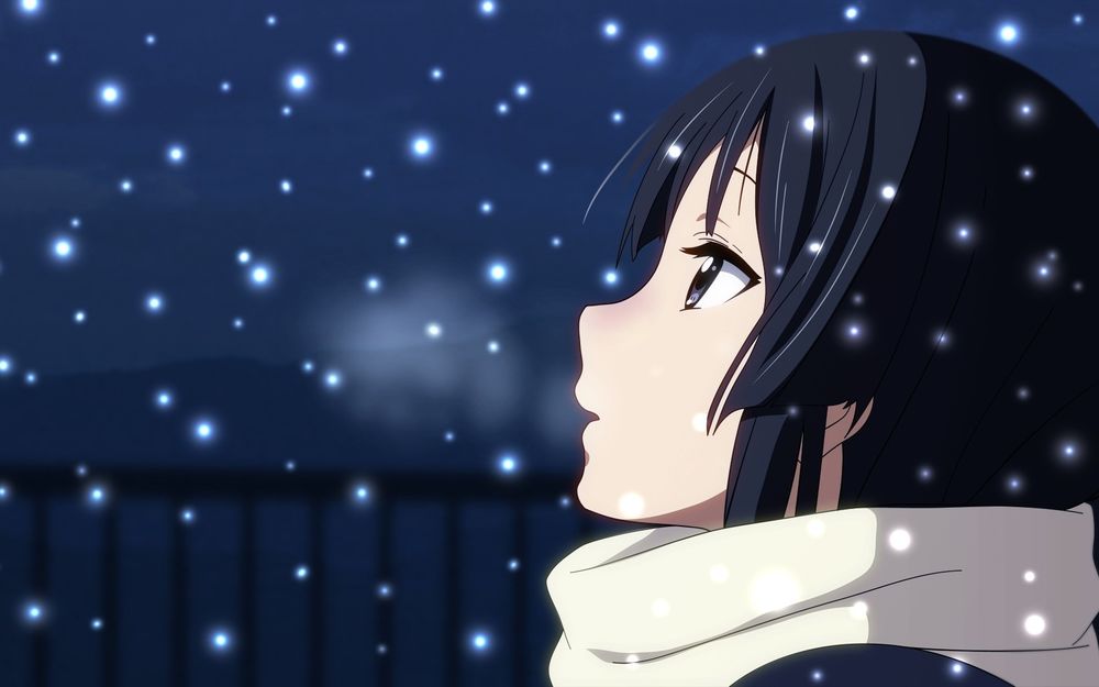 Обои для рабочего стола Акияма Мио из аниме K-ON зимней ночью