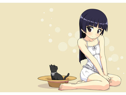 Обои на рабочий стол Gokou Ruri / Рури Гоко (Куронэко) с кошкой из аниме Ore no Imouto ga Konna ni Kawaii Wake ga Nai / Моя младшая сестра не может быть такой милой