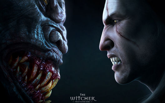 Обои на рабочий стол Геральт противостоит монстру, игра The Witcher / Ведьмак (Role, Playing game)
