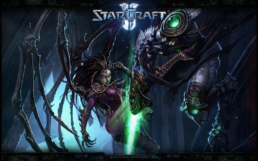 Обои на рабочий стол К игре Старкрафт 2 / Starcraft 2 монстр, и девушка монстр