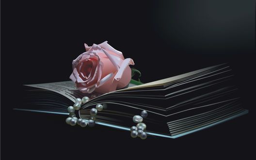 Обои на рабочий стол Роза и бусы на книге