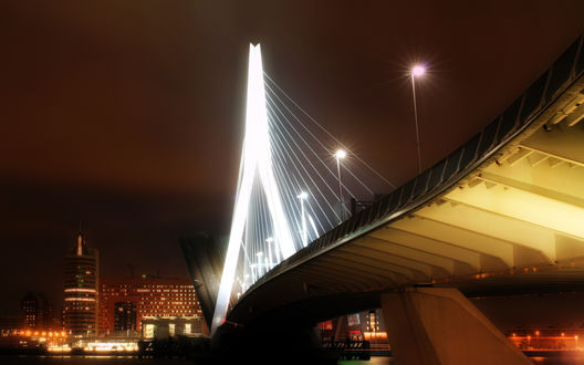 Обои на рабочий стол Огни ночного Роттердама / Rotterdam, Нидерланды / Netherlands