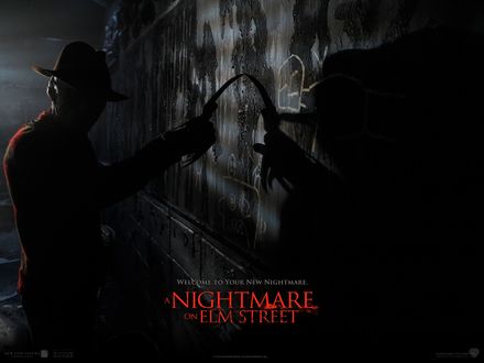 Обои на рабочий стол Фрэдди Крюгер / Freddy Krueger скребет когтем по стене, фильм Кошмар на улице вязов / A Nightmare on Elm Street ( Welcome to Your New Nightmare)