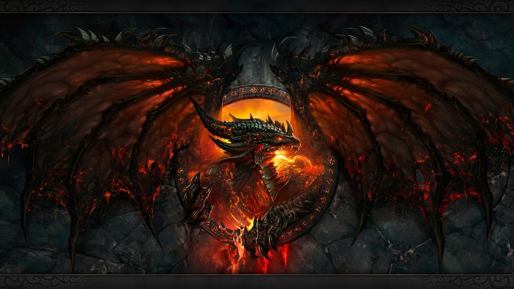 Обои для рабочего стола Обои к игре World of Warcraft: Cataclysm - дракон в красном мареве разбушевавшегося огня
