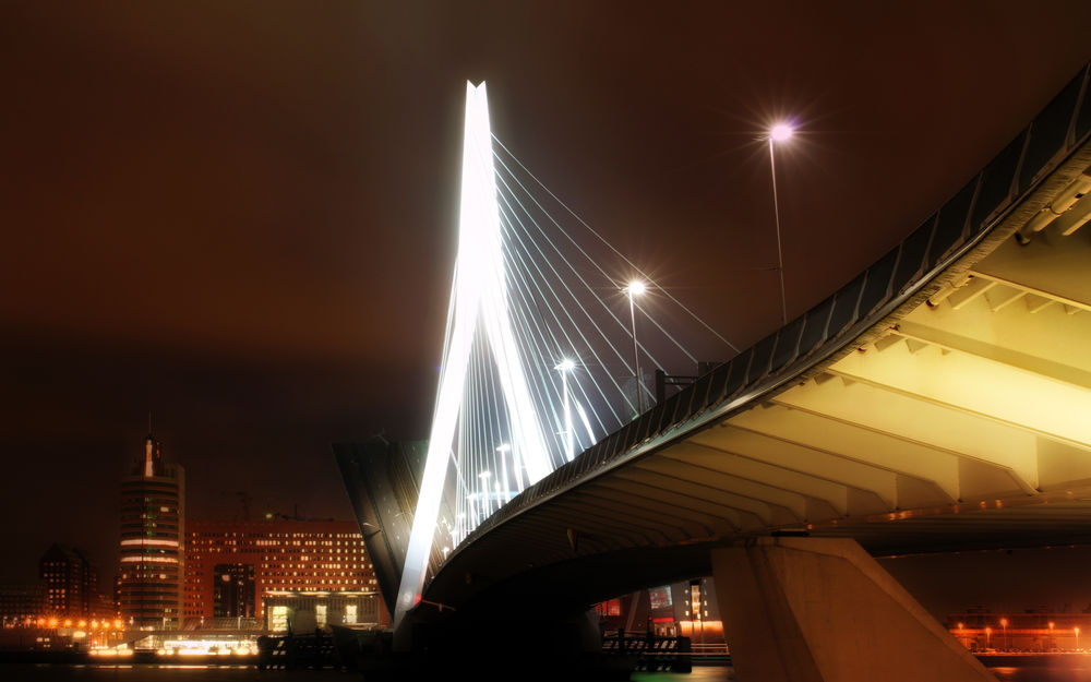 Обои для рабочего стола Огни ночного Роттердама / Rotterdam, Нидерланды / Netherlands