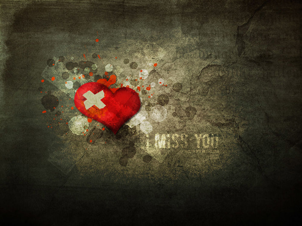 Обои для рабочего стола Красное сердечко заклеенное пластырем (I miss you)