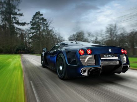 Обои на рабочий стол Авто Bugatti Veyron / Бугатти Верон мчится по дороге (Romans)