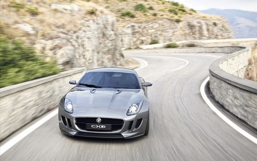 Обои на рабочий стол Jaguar cx16 / Ягуар сх 16 серого цвета едет по дороге