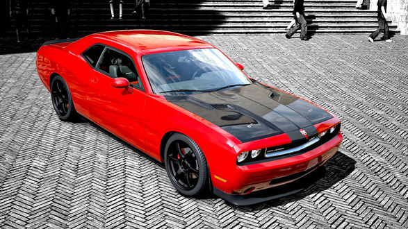 Обои на рабочий стол Красный Ford Shelby SRT / Форд Шелби стоит на дороге