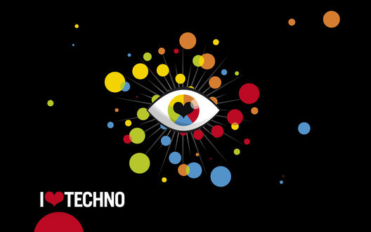 Обои на рабочий стол Глаз в окружении цветных кружочков (I love techno)