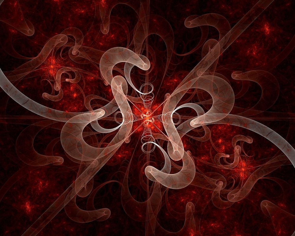 Обои для рабочего стола Белые спирали на красном фоне
