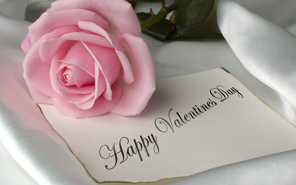 Обои для рабочего стола Роза и записка (Happy Valentines Day / Счастливого Дня Святого Валентина)