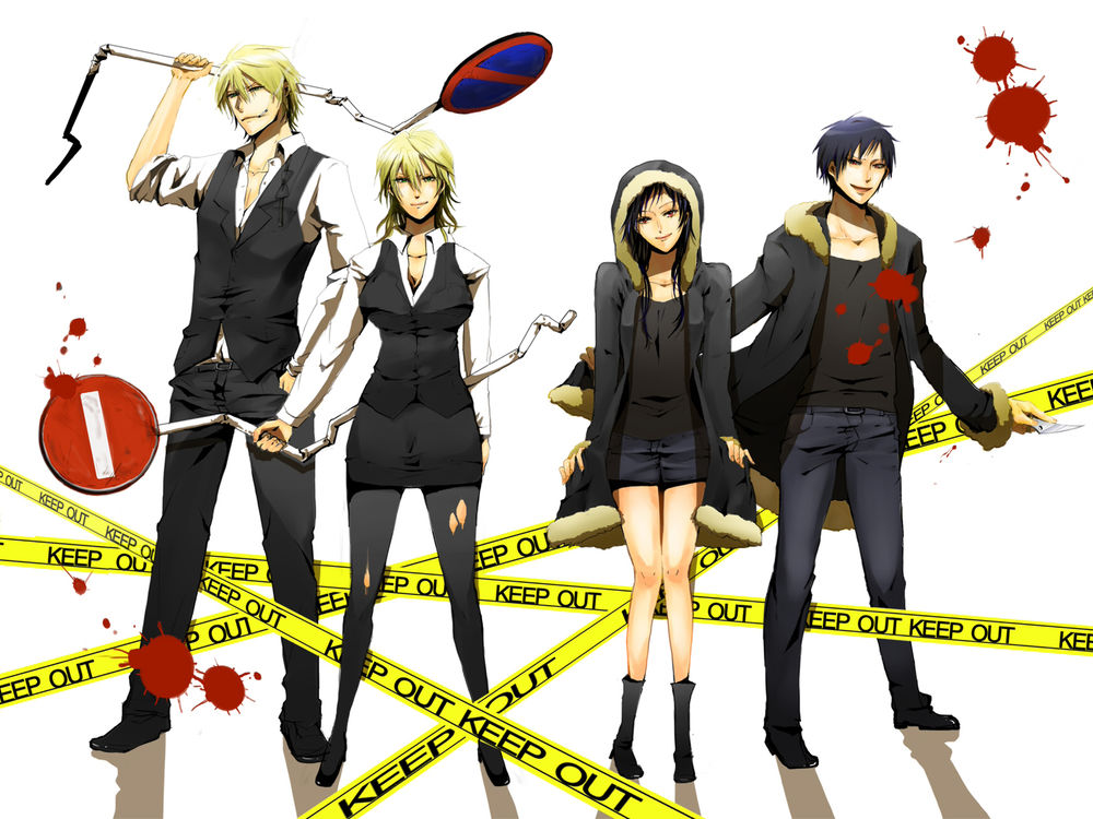 Обои для рабочего стола Шизуо и Изая из аниме Durarara в мужском (как они есть) и женском обличае (KEEP OUT)