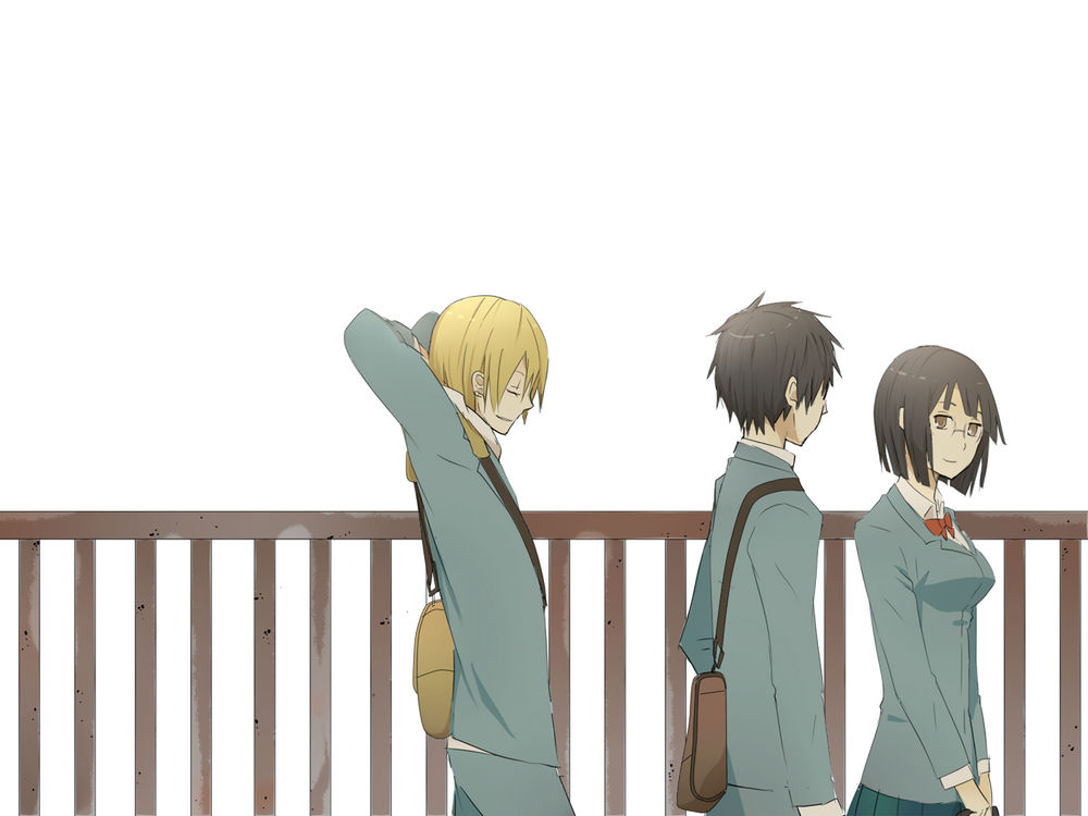 Обои для рабочего стола Кида, Микадо и Анри из аниме Durarara после школы идут по мосту