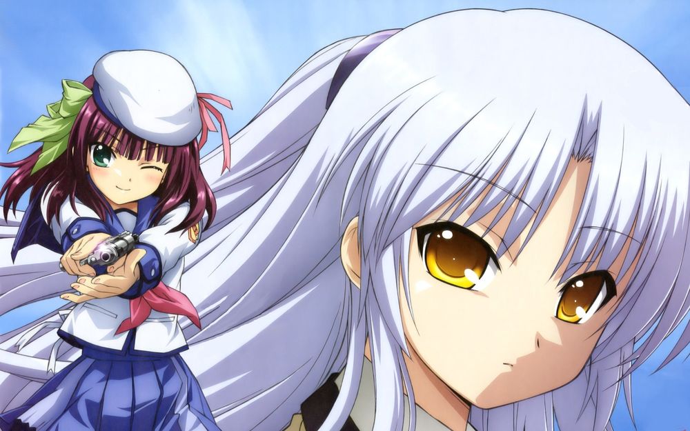 Обои для рабочего стола Юри и Тенши из аниме Ангельские Ритмы / Angel Beats на фоне неба