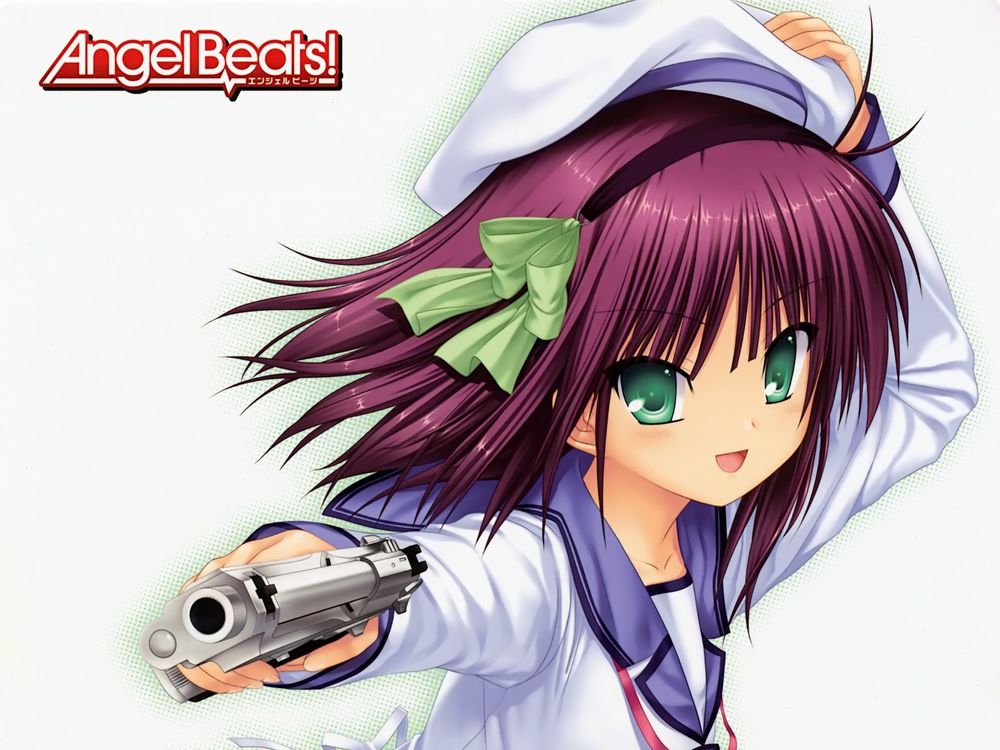 Обои для рабочего стола Юри Накамура / Yuri Nakamura из аниме Ангельские Ритмы (Angel Beats!) с пистолетом