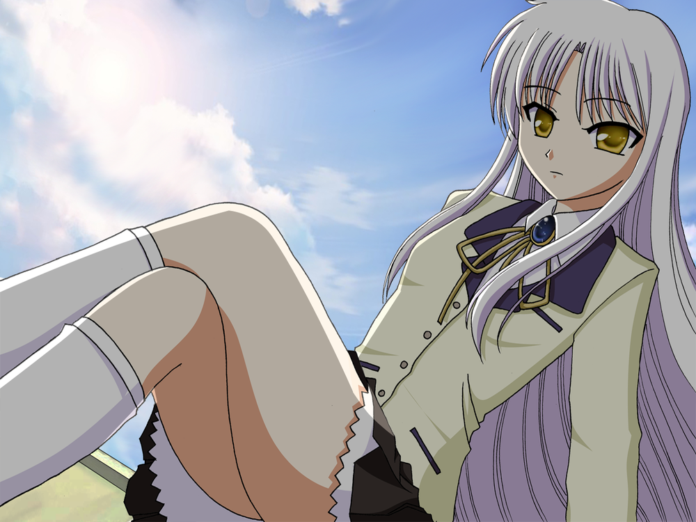 Обои для рабочего стола Tachibana Kanade / Тачибана Канадэ из аниме Ангельские Ритмы / Angel Beats на фоне неба