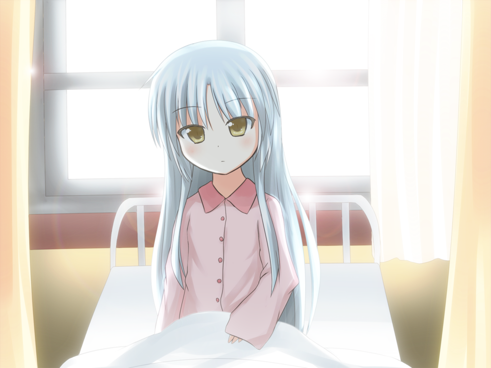 Обои для рабочего стола Tachibana / Тачибана из аниме Ангельские Ритмы / Angel Beats сидит на кровати у окна