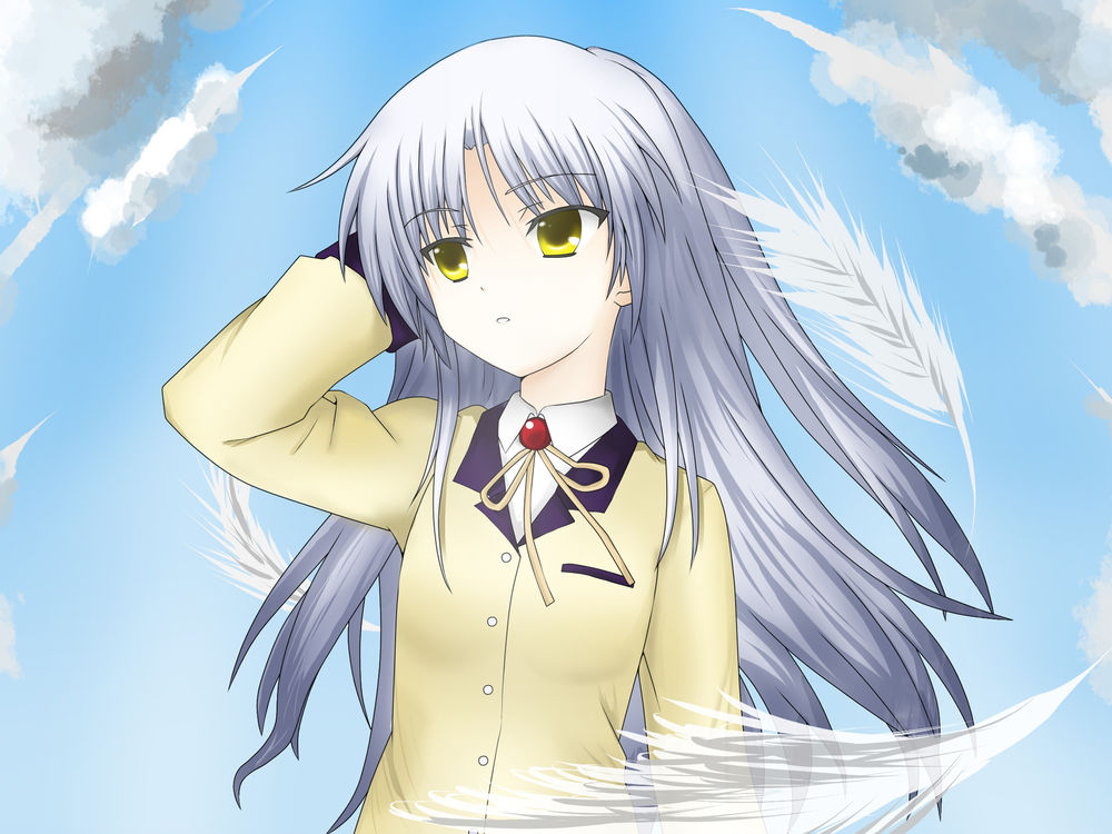 Обои для рабочего стола Tenshi / Тенши из аниме Ангельские Ритмы / Angel Beats на фоне неба