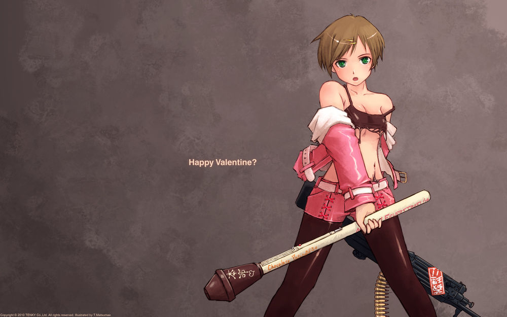 Обои для рабочего стола Анимешная девушка с оружием (Happy Valentine?)