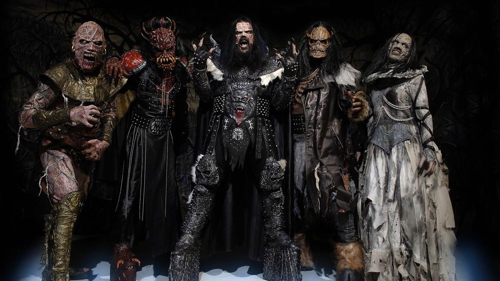 Обои для рабочего стола Группа Lordi в сценическом образе монстров