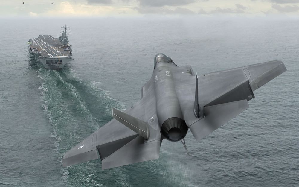 Обои для рабочего стола Самолёт F 35 / Ф 35 заходит на посадку на авианосец