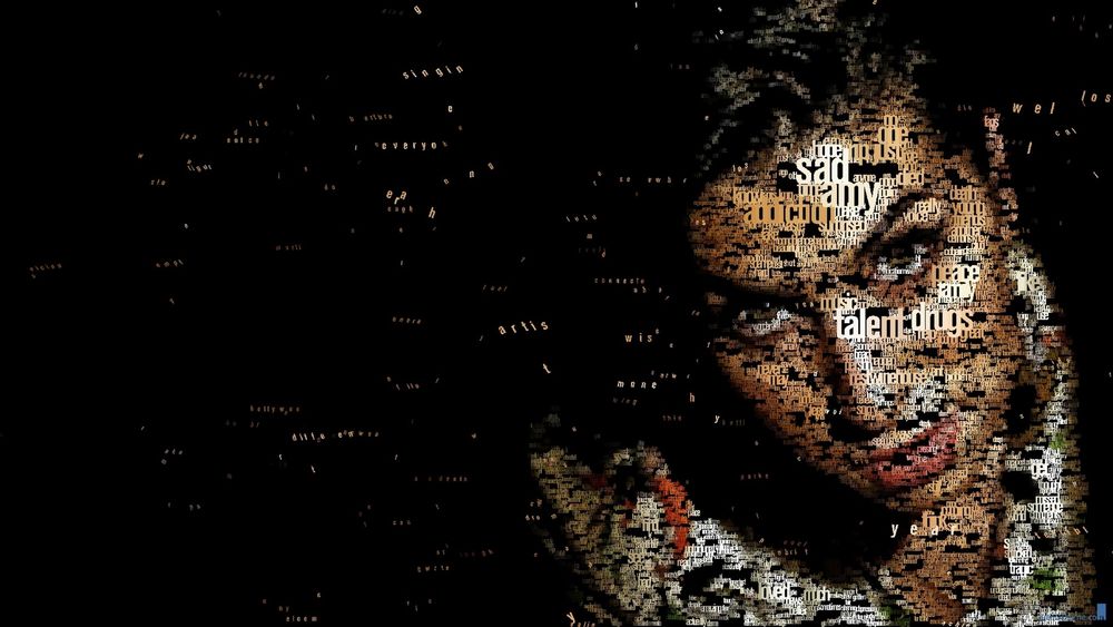Обои для рабочего стола Портрет Amy Winehouse / Эми Уайнхаус составленный из текста