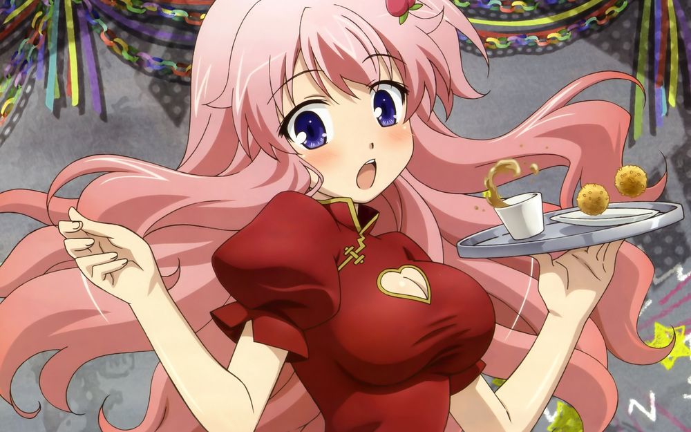 Обои для рабочего стола Himeji Mizuki / Мизуки Химедзи с подносом из аниме Baka to Test to Shoukanjuu / Идиоты, Тесты и Призванные Существа / Дурни, Тесты, Аватары