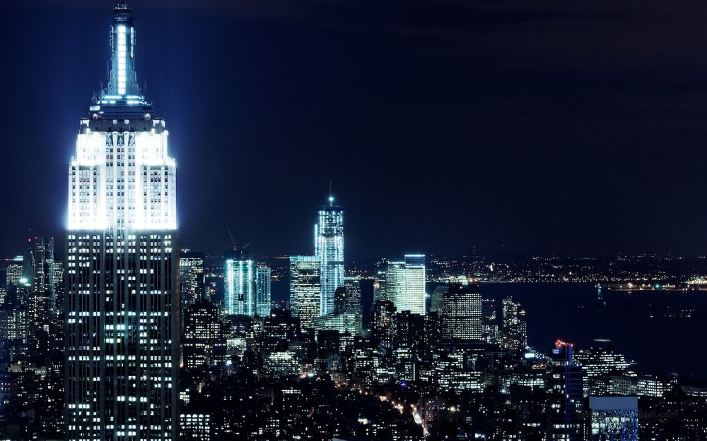 Обои для рабочего стола New York City / Нью-Йорк ночная панорама