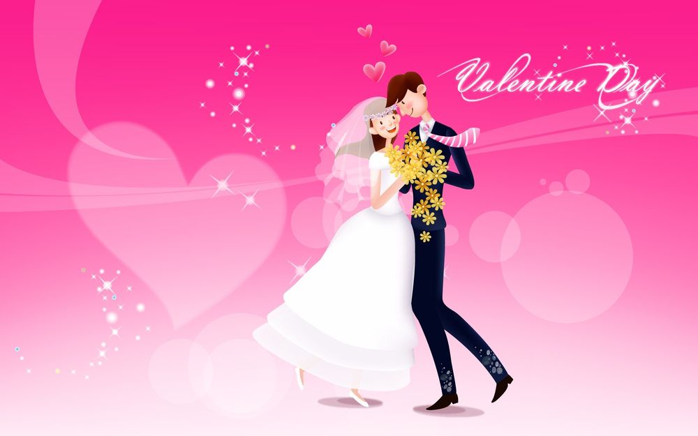 Обои для рабочего стола Влюбленная пара танцует и вокруг них летают сердца (Валентинов День / Valentine Dey)