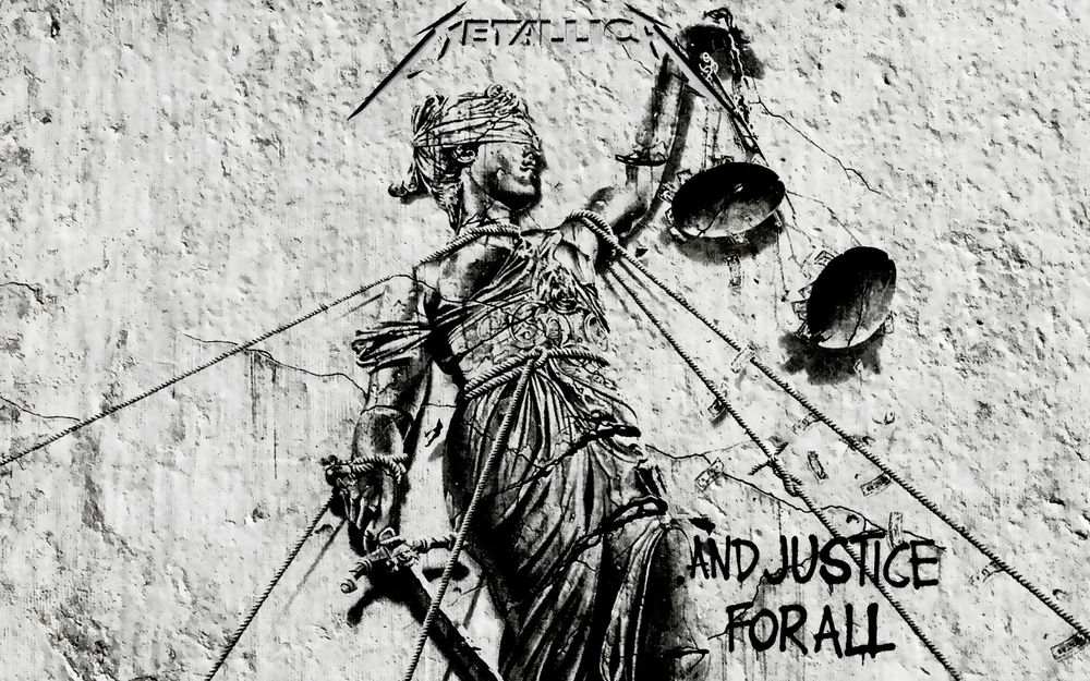 Обои для рабочего стола Обложка альбома группы Metallica 1988 года  And Justice for All / И правосудие для всех 