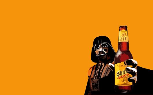 Обои на рабочий стол Дарт Вейдер / Darth Vader предлагает нам бутылку пива Shim bock