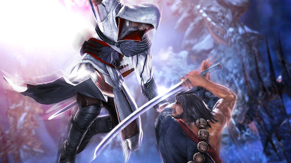 Обои на рабочий стол Игра Soulcalibur v, бойцы дерутся на саблях