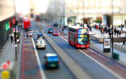Обои на рабочий стол Улицы Лондона / London с эффектом тилт шифт / tilt shift