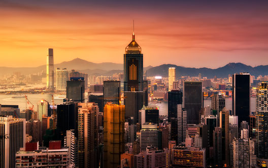 Обои на рабочий стол Закат в Гонконге / Hong Kong