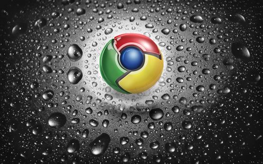 Обои на рабочий стол Логотип Google Chrome на среди капель