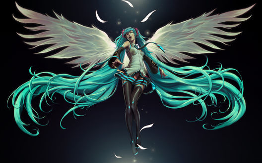 Обои на рабочий стол Вокалоид / Vocaloid Мику Хацунэ / Miku Hatsune поет