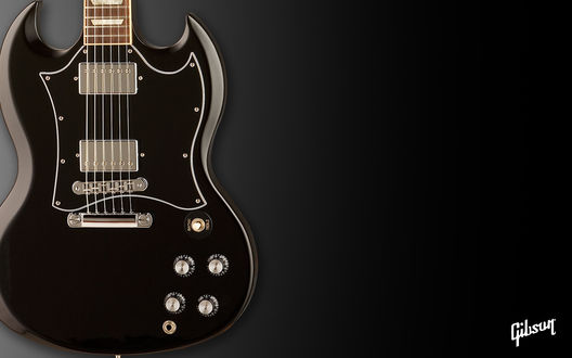Обои на рабочий стол Черная электрогитара (Gibson)