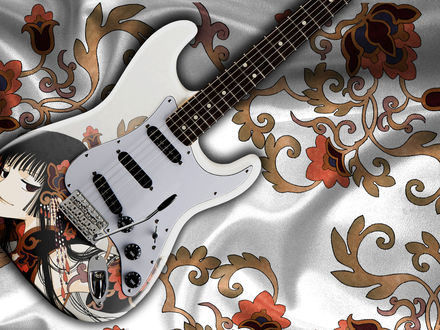 Обои на рабочий стол Электрогитара Fender Stratocaster с аниме принтом на расписном шелковом покрывале