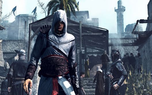 Обои на рабочий стол Солдаты захватывают город (из компьютерной игры 'Assassin`s creed')