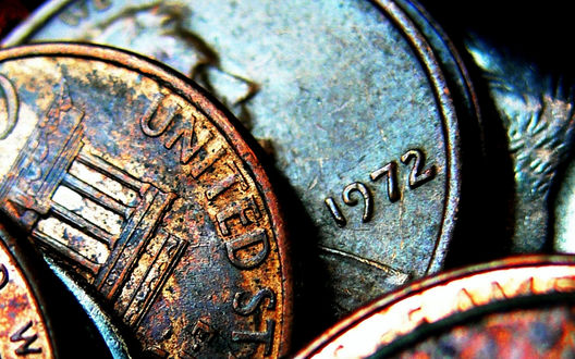 Обои на рабочий стол Монеты, ржавые американские центы / cent (United states, 1972)