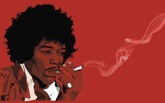 Обои на рабочий стол Jimi Hendrix / Джимми Хендрикс курит сигарету